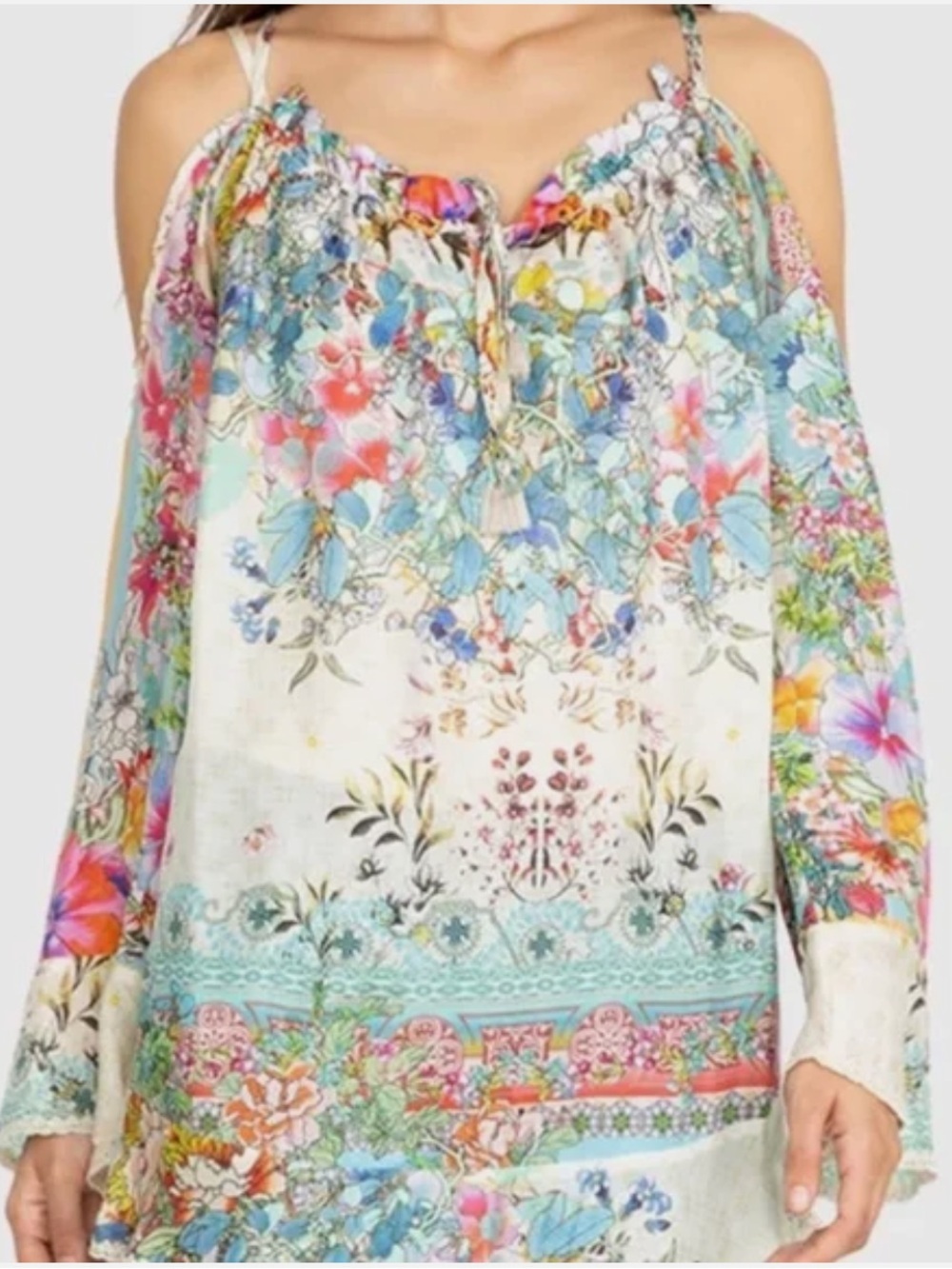 Johnny was Daria silk bohemian beach cold shoulder blouse top size small NWT